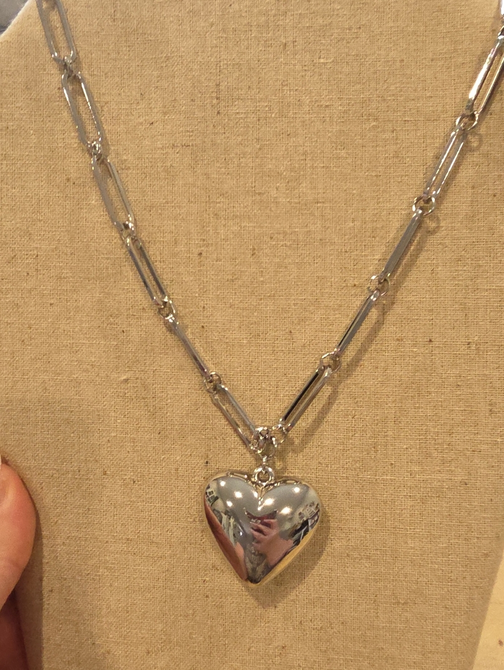 Park Lane Silver Heart Puffy Necklace
